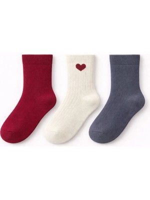 Solde Socks 3’lü Set Bebek Pamuklu Günlük Çorap – Düz Renk & Kalp Detaylı, Kaliteli