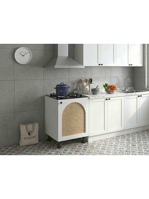 Kenz Life Kenzlife Ocak Dolabı Kamuran Mat Beyaz 85*60*56 Jut Oval Kapak Suntalam Gövde Arkalıksız
