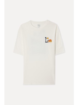 Mudo Erkek Kırık Beyaz Nakışlı Bisiklet Yaka T-Shirt