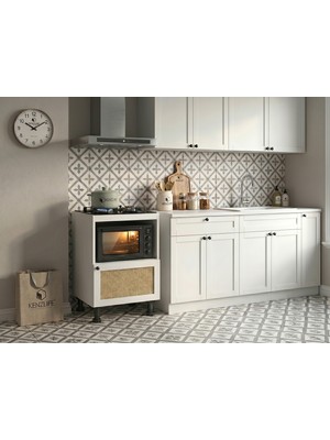 Kenz Life Kenzlife Ocak Dolabı Doğangün Mat Beyaz 85*60*56 Jut Kare Kapak Suntalam Gövde