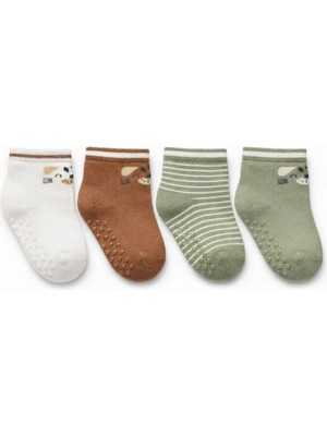 Solde Socks 4’lü Bebek Pamuklu Günlük Çorap – Çizgili & Figürlü, Kaymaz Tabanlı, Kaliteli
