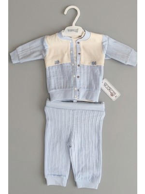 Bambik Tonton Baby Balık Nakışlı 3'lü Erkek Bebek Hırkalı Alt Üst Takım – Mavi