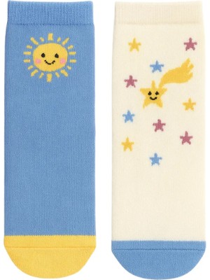 Solde Socks 2 Çift Pamuklu Kaymaz Taban Bebek Çorabı – Yıkamada Bozulmayan Güneş & Kayan Yıldız Desen Set