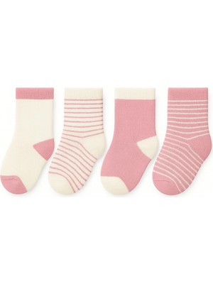 Solde Socks Yumuşacık 4’lü Kız Bebek Kaymaz Taban Havlu Çorap Seti – Pudra & Krem