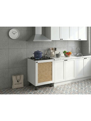 Kenz Life Kenzlife Ocak Dolabı Kamuran Mat Beyaz 85*60*56 Jut Kare Kapak Suntalam Gövde Arkalıksız