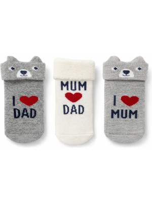 Solde Unisex Yenidoğan 3’lü “ı ❤️ Mum & Dad” Bebek Havlu Çorap Seti
