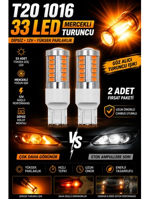 PINUKS Ampul T20 1016 Dipsiz 12V 33 LED Mercekli Turuncu ( 002249 ) Aksesuar Dünyası