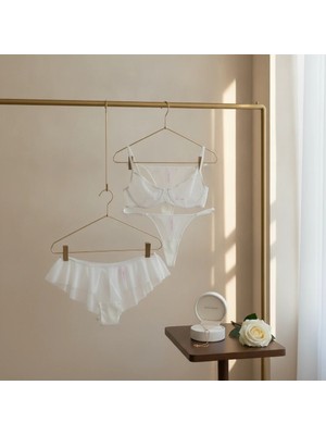 Bonbon Kadın Tül Transparan Balenli Sütyen, Checky ve String Külotlu 3 Lü Paket BB2620