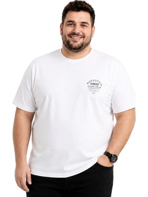 Battal Moda Erkek Büyük Beden Beyaz Bisiklet Yaka Kısa Kollu Raw Tişört 5xl-6xl-7xl-8xl