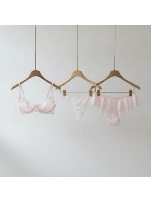 Bonbon Kadın Tül Transparan Balenli Sütyen, Checky ve String Külotlu 3 Lü Paket BB2618