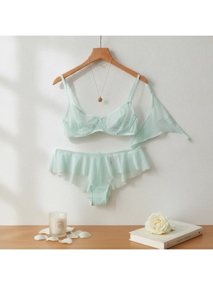 Bonbon Kadın Tül Transparan Balenli Sütyen, Checky ve String Külotlu 3 Lü Paket BB2621