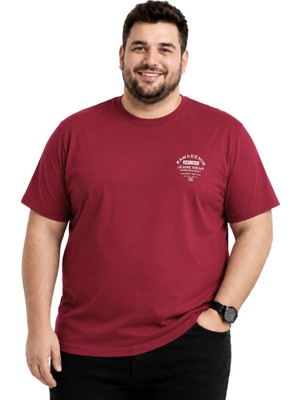 Battal Moda Erkek Büyük Beden Bordo Bisiklet Yaka Kısa Kollu Raw Tişört 5xl-6xl-7xl-8xl