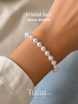 Tuan Collection Yüksek Kalite Kristal Inci ve Pirinç Dekorlu Bileklik Şans, Sakinlik Pozitif Enerji Taşı