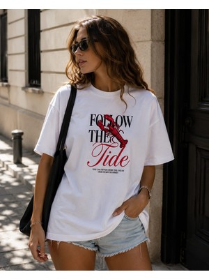 Montree Kadın Oversize Baskılı %100 Pamuk T-Shirt