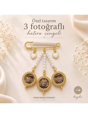 Kişiye Özel 3 Fotoğraflı Hatıra Çengeli - Özel Tasarım Incili Anı Çengeli