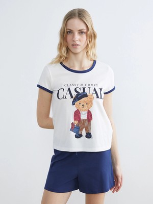 Lc Waikiki Yeni Sezon Ayı Teddy Baskılı Kadın Şortlu Pijama Takımı