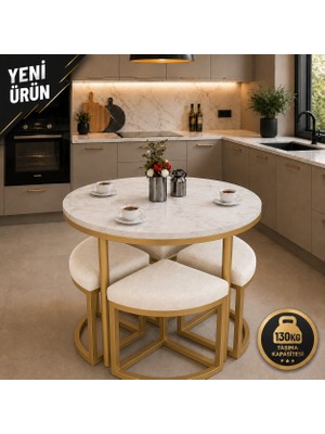 Edmonda Ev Aksesuar Alara 90 cm Çap Siyah Metal Yuvarlak Yemek Masası Takımı 4 Kişilik Balkon Masası Takımı Mutfak Masası