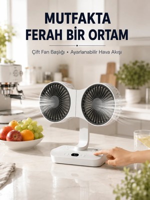 Cenk Xstore Ayarlanabilir Çift Fan Başlıklı Şarjlı Masa Vantilatörü