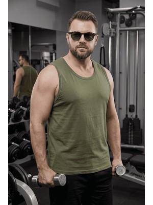 Oksit Büyük Beden Biye Detaylı Bisiklet Yaka Erkek Atlet - Fitness ve Günlük Stil
