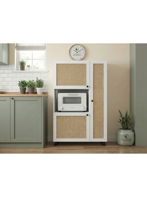 Kenz Life Kenzlife Mini Fırın Dolabı Alpkuntsağ Mat Beyaz 148*90*30 Jut Kare Kapak Suntalam Gövde