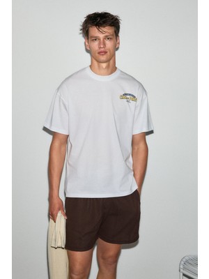 Grimelange Amıdıo Erkek %100 Organik Pamuklu Baskı Detaylı Regular Fit Yuvarlak Yaka Beyaz T-Shirt