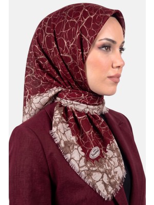 Hadiora Kadın Bordo Beyaz Desenli Flamlı Pamuklu Eşarp
