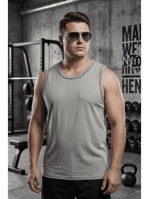Oksit Büyük Beden Biye Detaylı Bisiklet Yaka Erkek Atlet - Fitness ve Günlük Stil