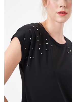 Pjs Kadın Siyah Taşlı Pijama Takımı 29065