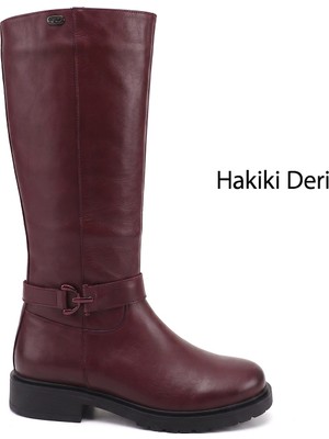 Gönderi(r) Kadın Bordo Antik  Fermuarlı Kalın Topuklu Hakiki Deri Çizme