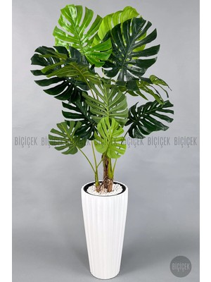 Biçiçek Yapay Monstera Agacı 200 cm Beyaz Lilyum Saksıda