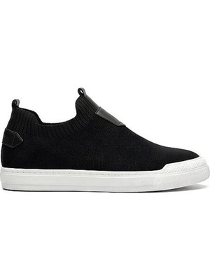 4224 Erkek Slip-On - Full Triko Örgü Termo Taban Sneaker Siyah - Beyaz