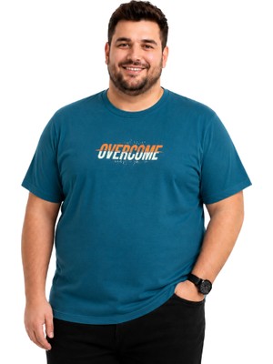 Battal Moda Erkek Büyük Beden Petrol Bisiklet Yaka Kısa Kollu Overcome Tişört 3xl-4xl-5xl-6xl