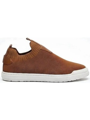 4224 Erkek Slip-On - Full Triko Örgü Termo Taban Sneaker Taba - Beyaz