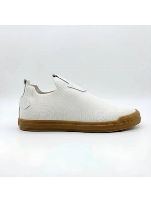 4224 Erkek Slip-On - Full Triko Örgü Termo Taban Sneaker Beyaz - Taba