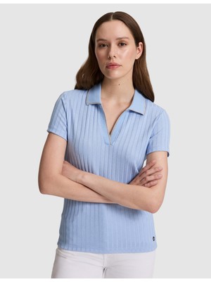 Pierre Cardin Kadın Mavı Slim Fit Basic Tişört 50320697-VR249