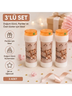 Bkmc Party Ayıcıklı Doğum Günü Baloncuk Seti 3'lü / 5'li / 10'lu Köpük Baloncuk Tüpü Parti Hediyeliği Bubble Oyuncağı