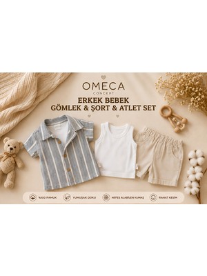 Omeca Concept Erkek Bebek Gömlek Şort Atlet Takımı 3'lü Yazlık Pamuklu Bebek Takımı