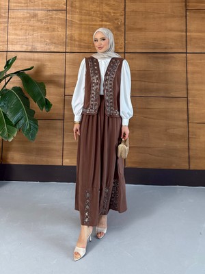 Miss Allos Kadın Boncuk Işlemeli Dökümlü Yelek Etek Modal Takım