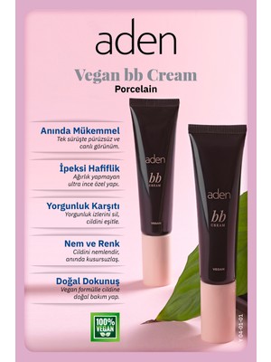 Aden Bb Cream Vegan - Vegan Bb Krem 01 Porcelain(Porselen)