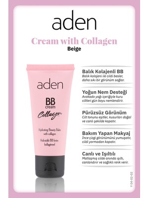 Aden Bb Cream With Collagen - Kolajenli Bb Krem 02 Beige(Bej)