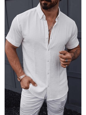 Oksit Tizza Erkek Slim Fit Kendinden Dokulu Kısa Kollu Yazlık Gömlek