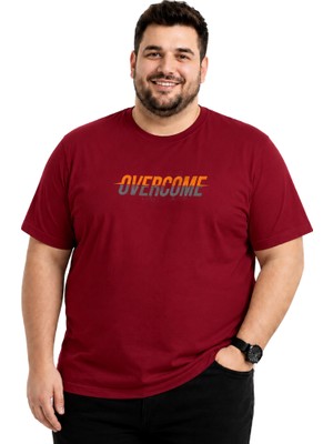 Battal Moda Erkek Büyük Beden Bordo Bisiklet Yaka Kısa Kollu Overcome Tişört 3xl-4xl-5xl-6xl