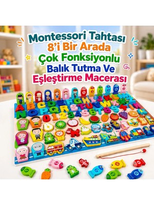 Circle Toys 8'i Bir Arada Çok Fonksiyonlu Logaritmik Montessori Tahtası - Balık Tutma ve Eşleştirme Macerası