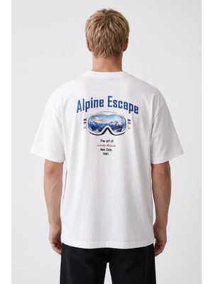 Respire Erkek Alpine Nakışlı Oversize T-Shirt Ekru