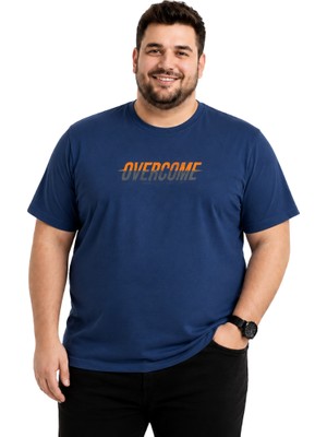 Battal Moda Erkek Büyük Beden Indigo Bisiklet Yaka Kısa Kollu Overcome Tişört 3xl-4xl-5xl-6xl