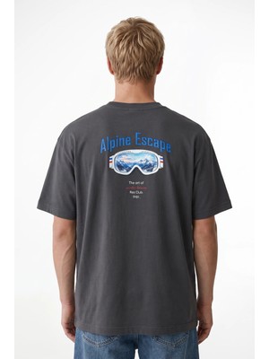 Respire Erkek Alpine Nakışlı Oversize T-Shirt Füme