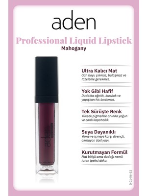 Aden Professional Liquid Lipstick - Profesyonel Likit Ruj 32 Mahogany(Kızıl Kahve)