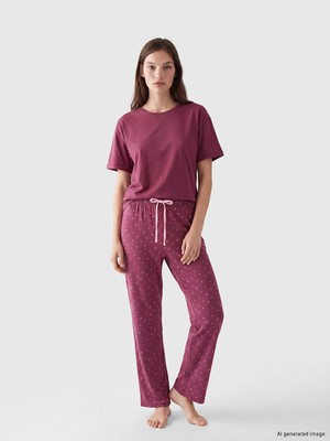 Lc Waikiki Yeni Sezon Bisiklet Yaka Baskılı Kadın Pijama Takımı