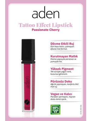 Aden Tattoo Effect Lipstick - Dövme Etkili Likit Ruj Passionate Cherry(Kiraz)