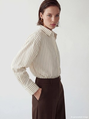 Lc Waikiki Yeni Sezon Çizgili Oversize Poplin Kadın Gömlek